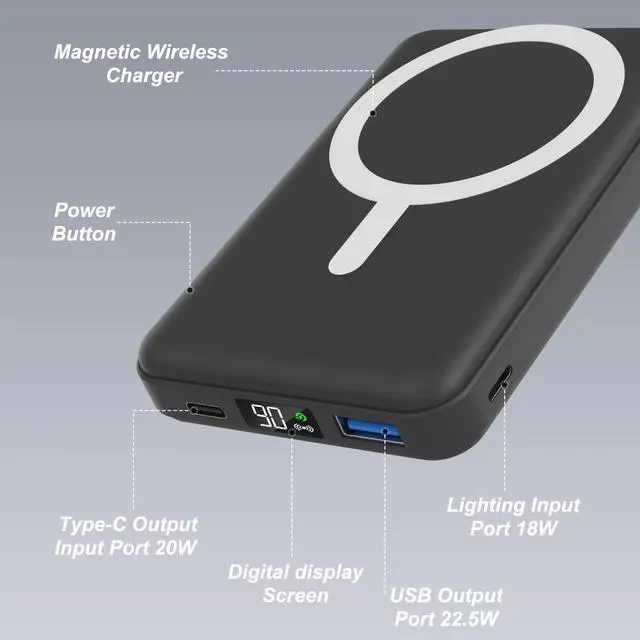 Alt view image 2 of 6 - for Magsafe Power Bank, 10000mAh Foldable Wireless Portable Charger with LED Display, 3 in 1 Magnetic Battery Pack with 22.5W Fast Charging for iPhone 17/16/15/14/13/12 Pro/Pro Max/Plus/Mini