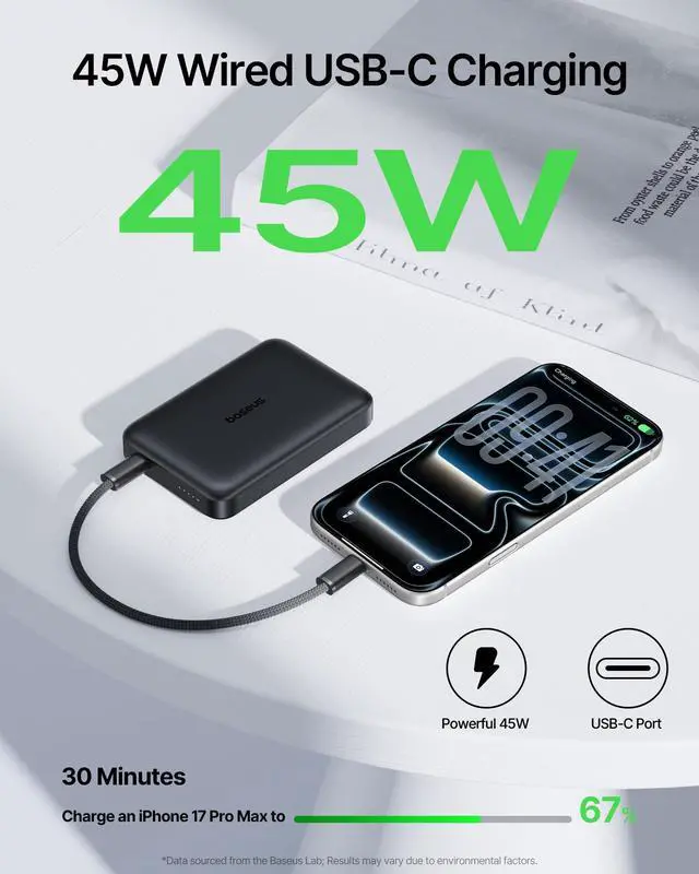 Alt view image 3 of 7 - for MagSafe Portable Charger, Qi2.2 25W Wireless Magnetic Power Bank 10000mAh with USB-C Cable 45W PD Charging, Flight-Safe Travel Portable Battery Pack for iPhone 17/16/15/14/13/12 Only