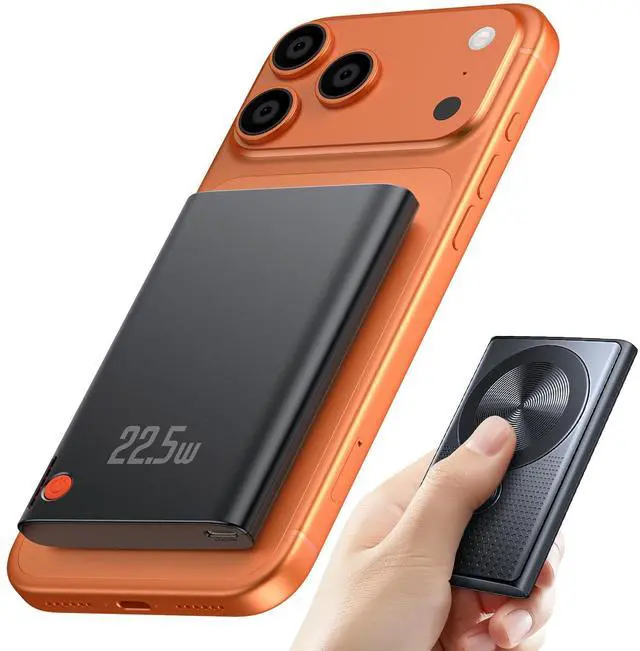 Main image of Magnetic Portable Charger 10000mAh, 15W Wireless & 22.5W PD Fast Charging Battery Pack, USB-C in/Out, Ultra-Strong Magnet for iPhone 17/16/15/14/13/12 Series, Black