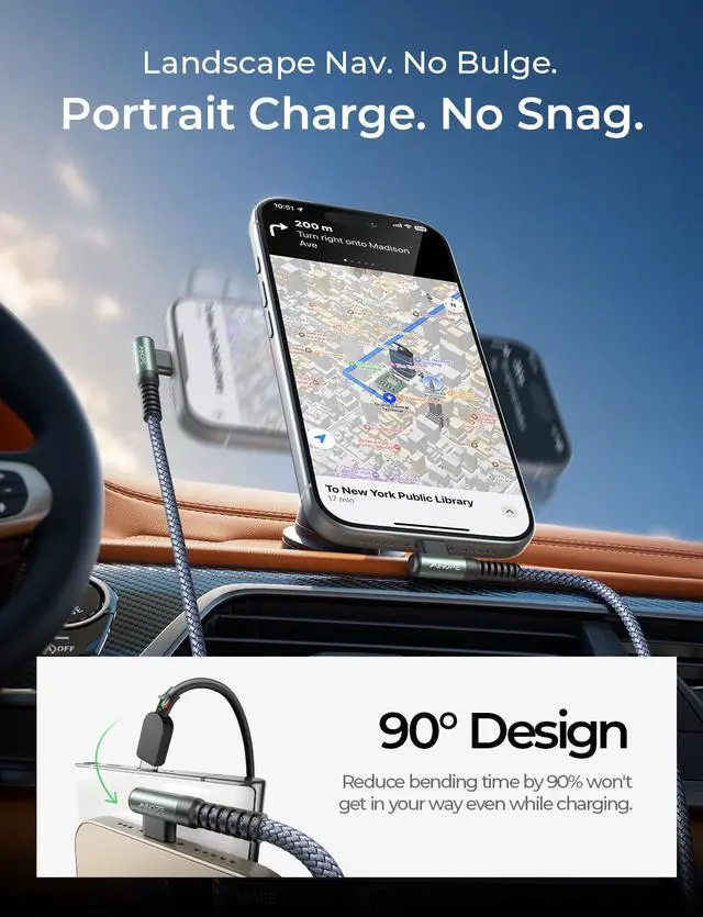 Alt view image 2 of 7 - USB A to USB C Cable Short 3. 3FT 2-Pack Fast Charging Carplay Cord | Data Sync Nylon Braided Right Angle Android Auto Car Charger Cord for iPhone 17 16 15 Samsung Galaxy iPad Air Android Phones