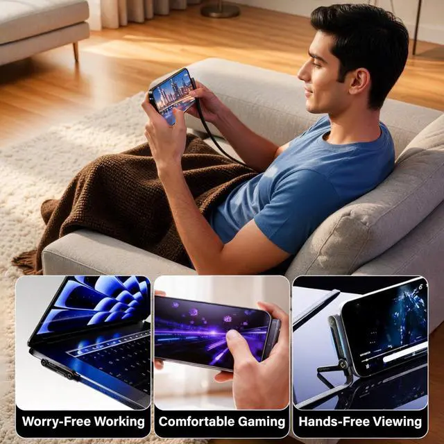 Alt view image 3 of 6 - 240w Braided Fast Charge Cable with Built-in Phone Stand, (1, Black, USB)