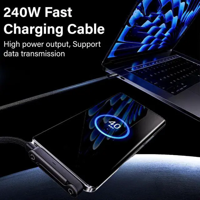 Alt view image 6 of 6 - 240w Braided Fast Charge Cable with Built-in Phone Stand, (1, Black, USB)