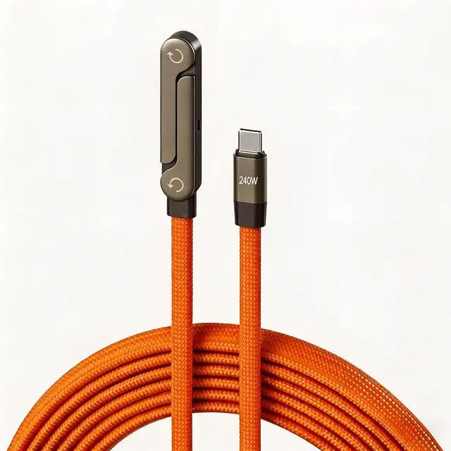 Main image of USB C to USB C Fast Charging Cable 5ft with Foldable Phone Stand, 90° Elbow Braided Type-C Cable, 2-in-1 Charger Cord for Gaming/Video Streaming, Compatible with iPhone 15/16/17, Samsung, Laptops