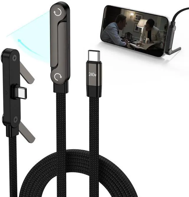 Main image of 240W USB C to USB C Cable Fast Charging,5FT Invisible Type C Cable with Built-in Phone Stand T-Shaped Foldable Cord,USBC Cable with 90° Angled Kickstand for Samsung Galaxy S26 Ultra S26 S25,iPhone 17e