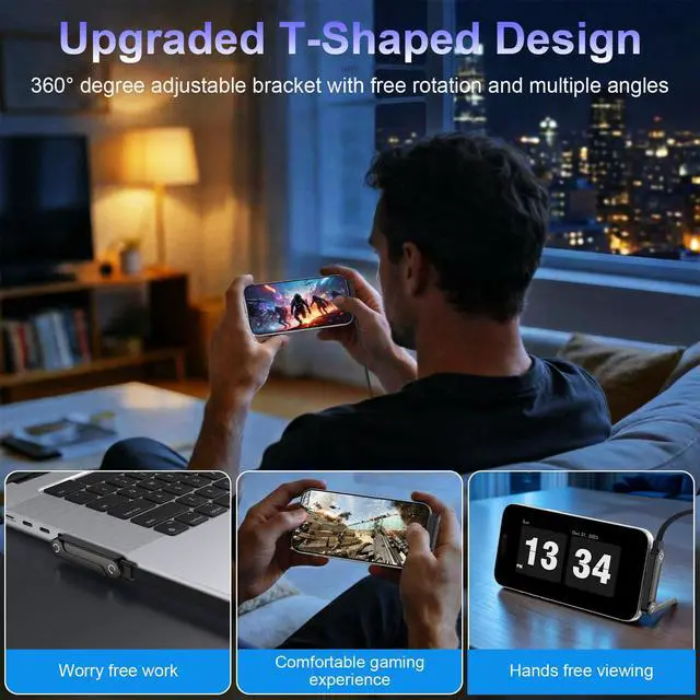 Alt view image 6 of 7 - 240W USB C to USB C Cable Fast Charging,5FT Invisible Type C Cable with Built-in Phone Stand T-Shaped Foldable Cord,USBC Cable with 90° Angled Kickstand for Samsung Galaxy S26 Ultra S26 S25,iPhone 17e