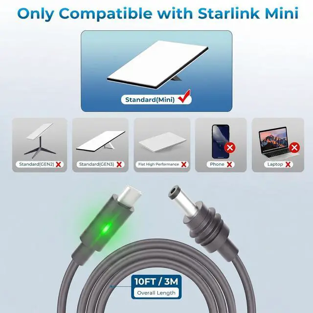 Alt view image 3 of 7 - Starlink Mini Cable, Starlink Mini USB C to DC Power Cable, 20V PD 100W Output, 18AWG Tinned Copper Wire, Stable Power Supply Cord for Outdoor Indoor, Travel & RV Use,Starlink Mini Accessories,10FT