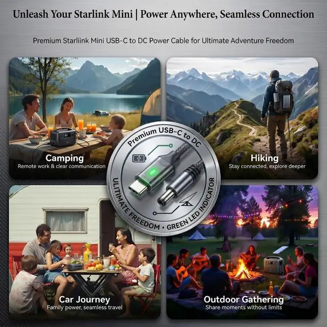 Alt view image 7 of 7 - Starlink Mini Cable, Starlink Mini USB C to DC Power Cable, 20V PD 100W Output, 18AWG Tinned Copper Wire, Stable Power Supply Cord for Outdoor Indoor, Travel & RV Use,Starlink Mini Accessories,10FT
