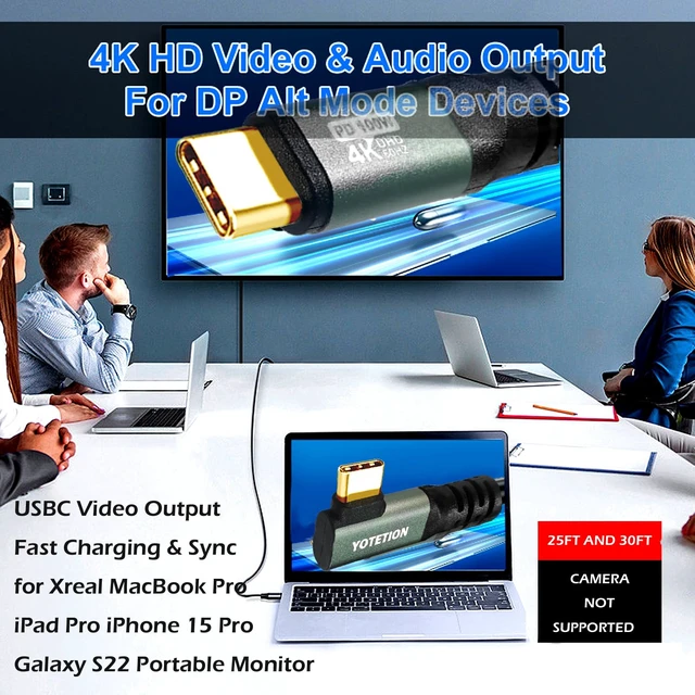 Alt view image 3 of 7 - USB TYPE C to C Cable 40FT, 4K60HZ GEN2x2(Data usb2.0),TYPE C Video Output From USB3.2/ USB4.0 (NOT 100% Fast Charging) & Sync for Xreal MacBook Pro iPad Pro iPhone 15-16-17 Pro Portable Monitor