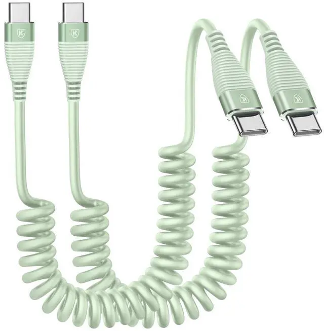 Main image of USB C to C Cable 3FT, 2Pack Coiled USB C Fast Charging Cable for CarPlay, iPhone USB-C Cable/Android Auto USB C Cord, USB Type-C Cable for iPhone 17/16/15/Pro Max/Plus/Galaxy S26 S25 and More-Green