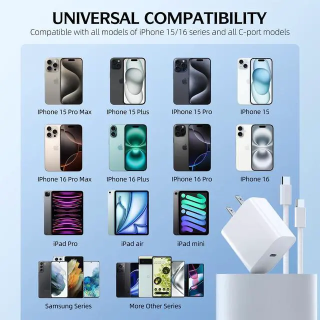 Alt view image 3 of 7 - Fast Charging iPhone 17 16 15 Charger,2Pack 10 FT Long USB C Charger woven Cord with 20W USBC Fast Charger Block for iPhone 17/17 Air/17 Pro/17 Pro Max/16/16 Pro/16 Pro Max/15/15 Pro Max/Plus/iPad Pro