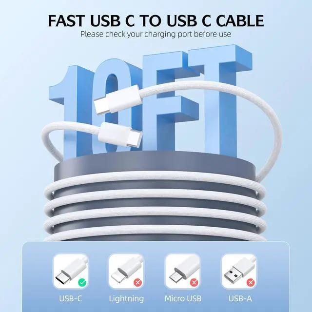 Alt view image 5 of 7 - Fast Charging iPhone 17 16 15 Charger,2Pack 10 FT Long USB C Charger woven Cord with 20W USBC Fast Charger Block for iPhone 17/17 Air/17 Pro/17 Pro Max/16/16 Pro/16 Pro Max/15/15 Pro Max/Plus/iPad Pro