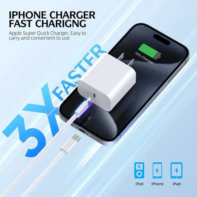Alt view image 6 of 7 - Fast Charging iPhone 17 16 15 Charger,2Pack 10 FT Long USB C Charger woven Cord with 20W USBC Fast Charger Block for iPhone 17/17 Air/17 Pro/17 Pro Max/16/16 Pro/16 Pro Max/15/15 Pro Max/Plus/iPad Pro