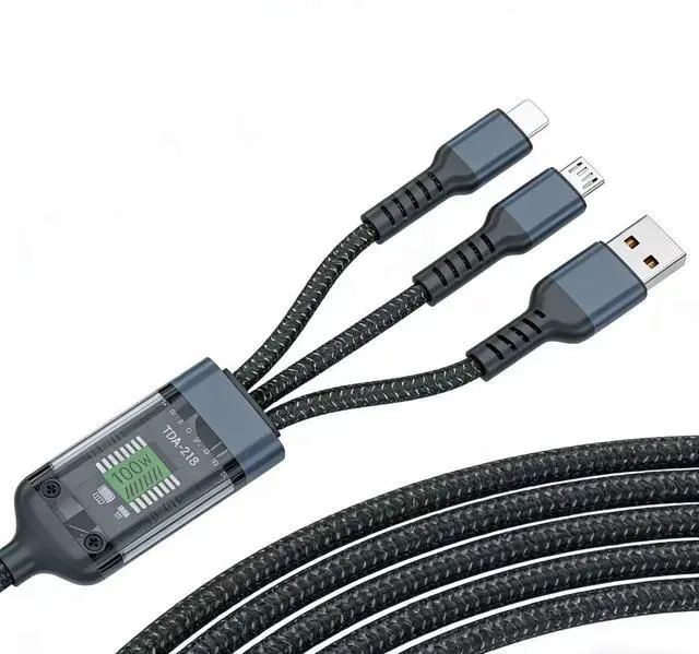 Main image of 100w Multi Fast Charging Cable, 3 in 1 Multi USB Cable Fast Charging Cord with IP/Type C/Micro USB Ports for Cell Phones