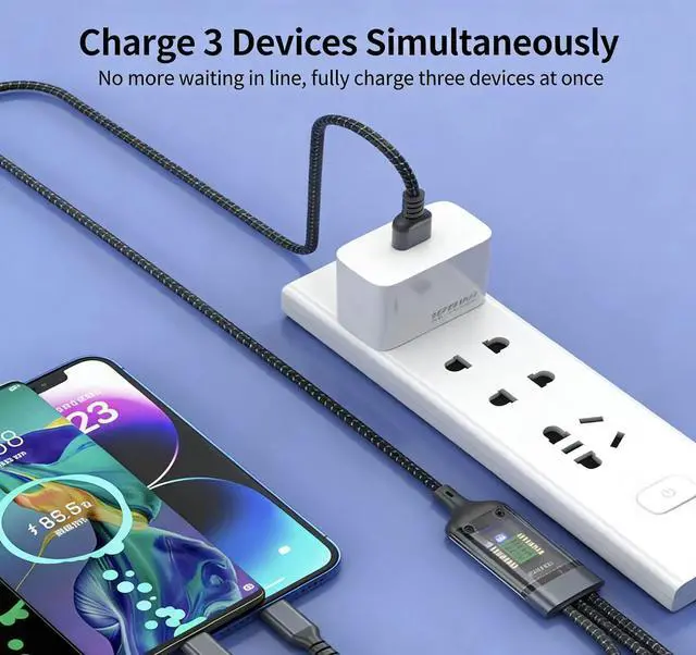 Alt view image 3 of 7 - 100w Multi Fast Charging Cable, 3 in 1 Multi USB Cable Fast Charging Cord with IP/Type C/Micro USB Ports for Cell Phones