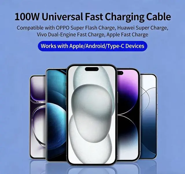 Alt view image 7 of 7 - 100w Multi Fast Charging Cable, 3 in 1 Multi USB Cable Fast Charging Cord with IP/Type C/Micro USB Ports for Cell Phones