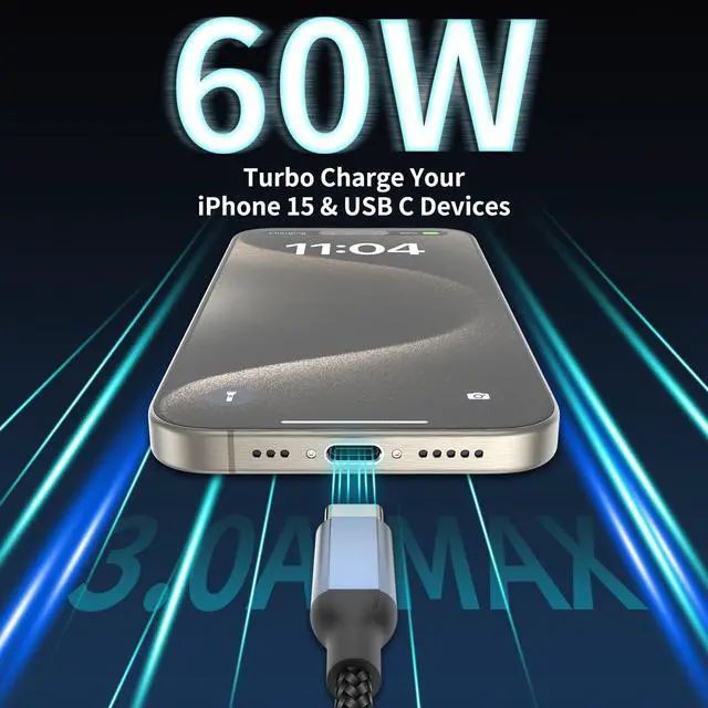 Alt view image 5 of 7 - USB C to USB C Cable 2ft, 2Pack Short C to C Cable Fast Charging 60W Type C to Type C Car Charger Cord Braided 2 ft USBC Cable for iPhone 16/15 Pro Max, Galaxy S24/S23, iPad Pro/Air, MacBook Air/Pro