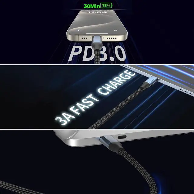 Alt view image 6 of 7 - USB C to USB C Cable 2ft, 2Pack Short C to C Cable Fast Charging 60W Type C to Type C Car Charger Cord Braided 2 ft USBC Cable for iPhone 16/15 Pro Max, Galaxy S24/S23, iPad Pro/Air, MacBook Air/Pro