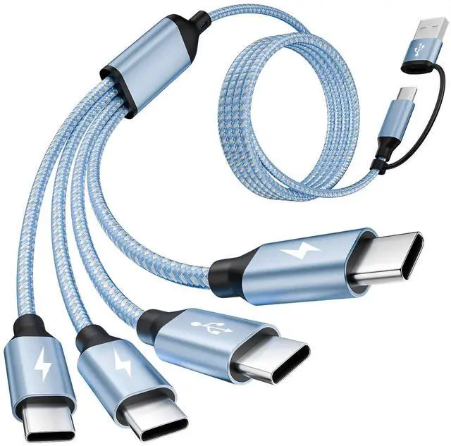 Main image of USB C Splitter Multi Charging Cable,USB A/C to USB C Charging Cord,USB C to USB C Cable,4 in 2 Multi Charger Cord with 4 Type-C Connectors Compatible with iP16/15/Cell Phones Tablets and More.