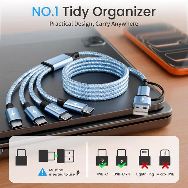 Alt view image 3 of 7 - USB C Splitter Multi Charging Cable,USB A/C to USB C Charging Cord,USB C to USB C Cable,4 in 2 Multi Charger Cord with 4 Type-C Connectors Compatible with iP16/15/Cell Phones Tablets and More.