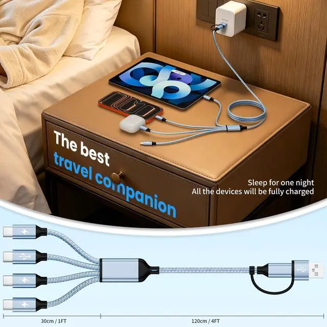 Alt view image 4 of 7 - USB C Splitter Multi Charging Cable,USB A/C to USB C Charging Cord,USB C to USB C Cable,4 in 2 Multi Charger Cord with 4 Type-C Connectors Compatible with iP16/15/Cell Phones Tablets and More.