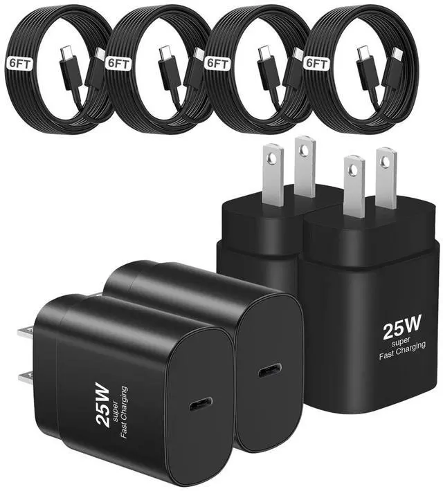 Main image of 25W Type C Charger, 4-Pack Type C Fast Charging Block, with 6ft Cable Compatible Galaxy S25 S24 S23 S22 S21 S20 S10 S9/i Phone 17/16/15
