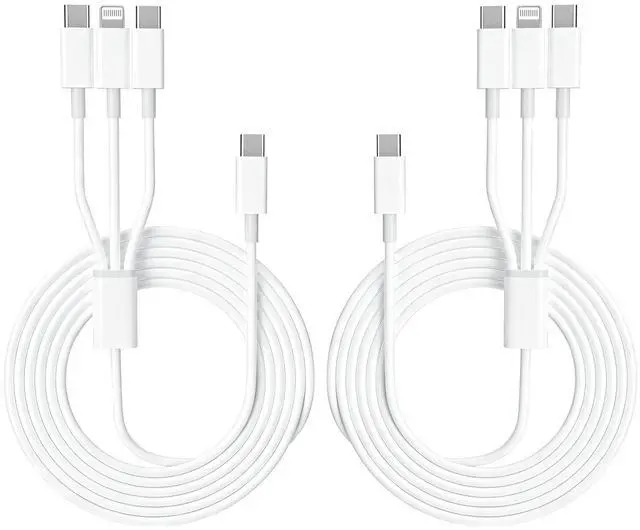 Main image of Multi USB Cable 6FT/2Pack 60W 3 in 1 USB C to 2*USB C and Lightning Port