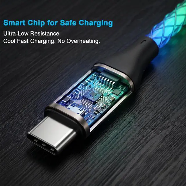 Alt view image 5 of 7 - USB C Charger Cable 6A Fast Charging, RGB Gradual Color Light 66W LED Light Up Cord, USB A to USB C Data Sync Wire Compatible with iPhone 15/16, Samsung Galaxy S23/S24/S25 Ultra (Multicolor, 3FT)