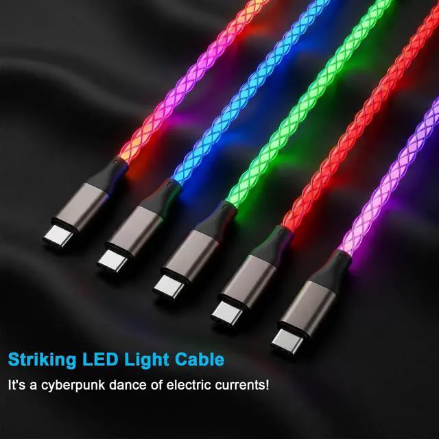 Alt view image 7 of 7 - USB C Charger Cable 6A Fast Charging, RGB Gradual Color Light 66W LED Light Up Cord, USB A to USB C Data Sync Wire Compatible with iPhone 15/16, Samsung Galaxy S23/S24/S25 Ultra (Multicolor, 3FT)
