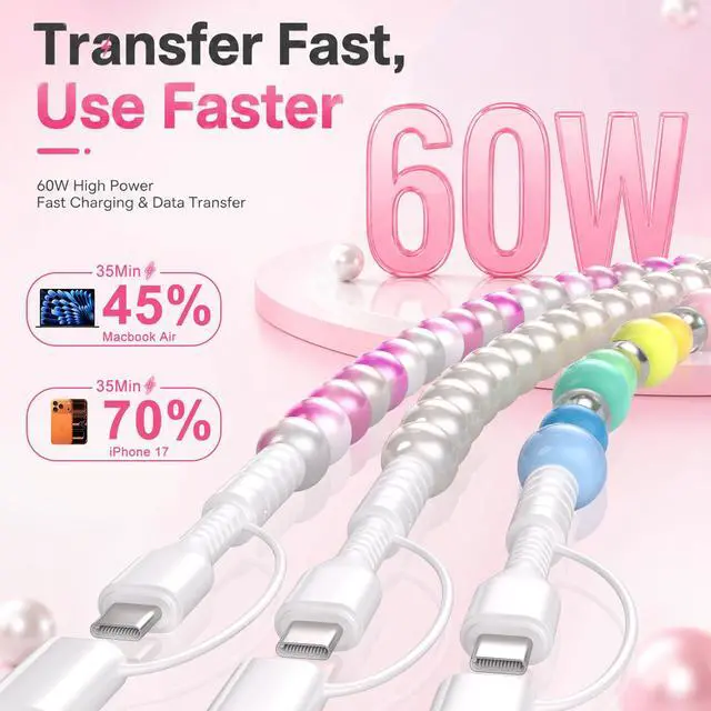 Alt view image 2 of 7 - 4 in 1 Multi Charging Cable USB C Cable 3FT for Beaded iPhone Charger Cord