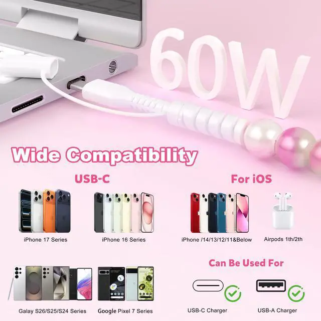 Alt view image 3 of 7 - 4 in 1 Multi Charging Cable USB C Cable 3FT for Beaded iPhone Charger Cord