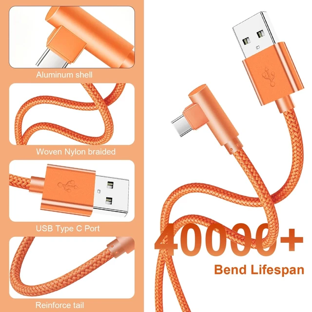 Alt view image 5 of 7 - USB-A to USB-C Right-Angle Cable 3Pack 6FT, Nylon Braided | 3.1A Fast Charge, Type-C Cord, Compatible with iPhone 17/16/15 Pro Max, Galaxy S24/S23/S22, Pixel, iPad, CarPlay