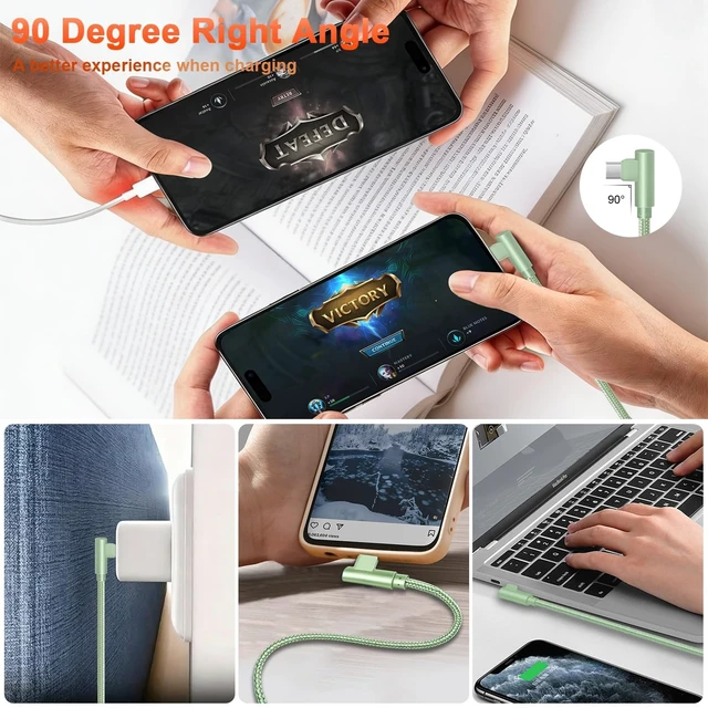 Alt view image 6 of 7 - USB-A to USB-C Right-Angle Cable 3Pack 6FT, Nylon Braided | 3.1A Fast Charge, Type-C Cord, Compatible with iPhone 17/16/15 Pro Max, Galaxy S24/S23/S22, Pixel, iPad, CarPlay