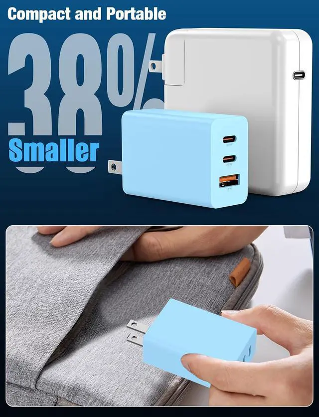 Alt view image 5 of 7 - 2Pack 65W USB C Wall Charger Block, 3-Port USB C Charging Adapter 100W Type C Super Fast Charging Power Plug Cube for MacBook Pro/Air,i-Pad Pro,i-Phone 17/16/15, Galaxy S25,and More