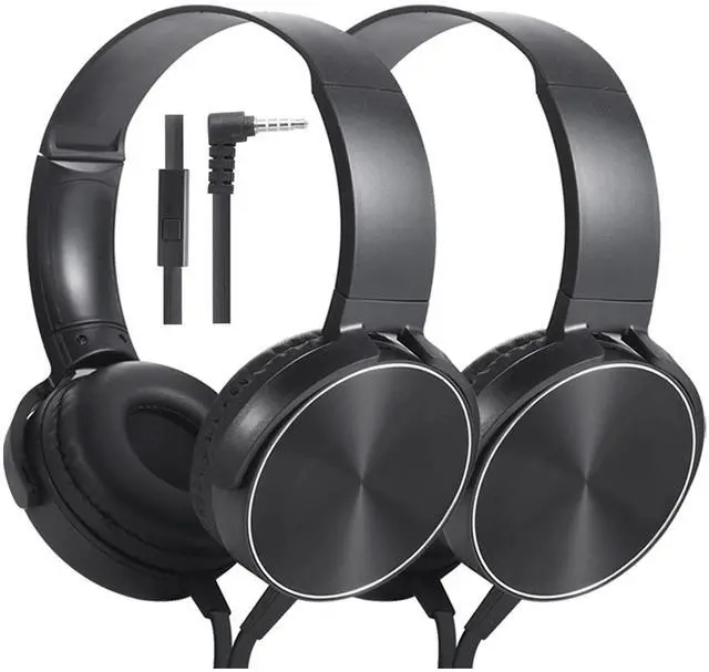 Main image of 2 Pack Wired Classroom Headphones with Microphone for Kids All Ages K-12, Durable Students Computer Headphones for School, Library, Airplane, Online Learning and Travel (HY450, Black)
