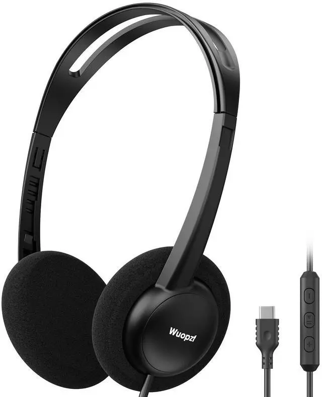 Main image of USB-C Wired on-Ear Headphones with Microphone & in-Line Control, Comfort Foam Pads, Adjustable Headband for Kids, Teens, Adults, Compatible with Type-C Phone, Tablet, Laptop, PC