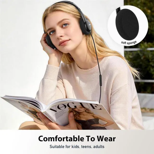 Alt view image 2 of 7 - USB-C Wired on-Ear Headphones with Microphone & in-Line Control, Comfort Foam Pads, Adjustable Headband for Kids, Teens, Adults, Compatible with Type-C Phone, Tablet, Laptop, PC