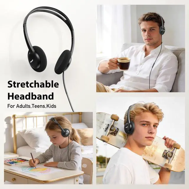 Alt view image 5 of 7 - USB-C Wired on-Ear Headphones with Microphone & in-Line Control, Comfort Foam Pads, Adjustable Headband for Kids, Teens, Adults, Compatible with Type-C Phone, Tablet, Laptop, PC