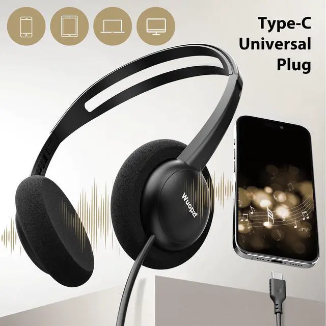 Alt view image 6 of 7 - USB-C Wired on-Ear Headphones with Microphone & in-Line Control, Comfort Foam Pads, Adjustable Headband for Kids, Teens, Adults, Compatible with Type-C Phone, Tablet, Laptop, PC