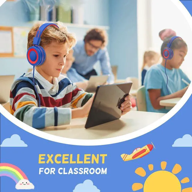 Alt view image 5 of 7 - USB Type C Kids Headphones for School, Wired Toddler Headphones, 94dB Volume Limited, HD Stereo Sound, Foldable Lightweight On-Ear Wired Headphones for Kids/Children/Teens/Boys (Red Blue)