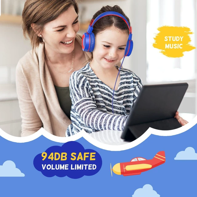 Alt view image 7 of 7 - USB Type C Kids Headphones for School, Wired Toddler Headphones, 94dB Volume Limited, HD Stereo Sound, Foldable Lightweight On-Ear Wired Headphones for Kids/Children/Teens/Boys (Red Blue)
