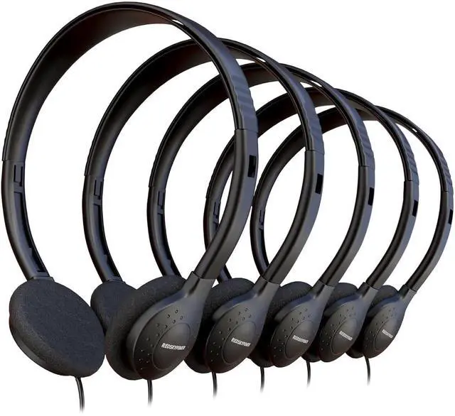 Main image of 5 Pack Bulk Wired Headphones, On Ear with 3.5mm Jack, 4ft Tangle Free Cable, Comfortable Fit, Affordable and Cost Effective, Ideal for School Classroom Testing Students Events Groups, Black