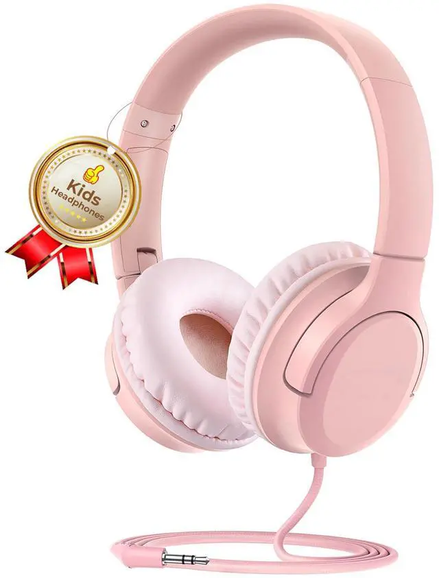 Main image of Kids Headphones, Wired On-Ear Foldable Headphones for Kids, 3.5MM Jack | Volume Limiter 94dB Kid Headphones for School Classes Travel, Lightweight Kids Headset Compatible PC iPad Tablet Kindle, Pink