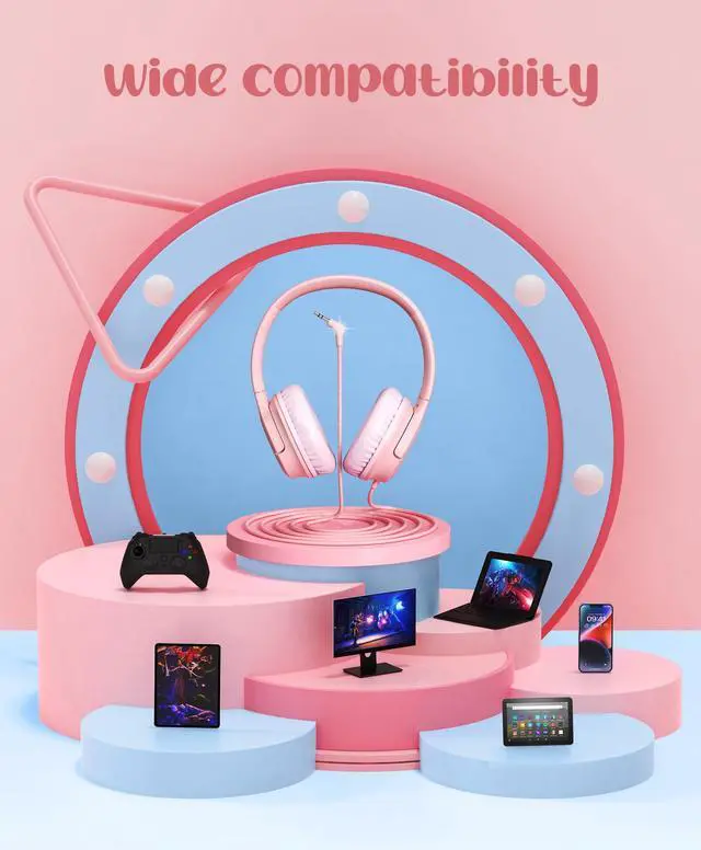 Alt view image 7 of 7 - Kids Headphones, Wired On-Ear Foldable Headphones for Kids, 3.5MM Jack | Volume Limiter 94dB Kid Headphones for School Classes Travel, Lightweight Kids Headset Compatible PC iPad Tablet Kindle, Pink