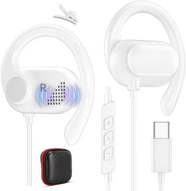 Main image of USB C Open-Ear Headphones with Adjustable Earhook, Mic & Volume Control, Wired Earbuds HiFi Stereo Anti-Hurt Ear On-Ear Earphone for iPhone 17 16 15/Samsung S26 Kids School Chromebook Travel