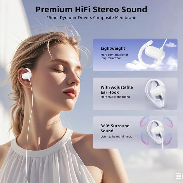 Alt view image 2 of 7 - USB C Open-Ear Headphones with Adjustable Earhook, Mic & Volume Control, Wired Earbuds HiFi Stereo Anti-Hurt Ear On-Ear Earphone for iPhone 17 16 15/Samsung S26 Kids School Chromebook Travel