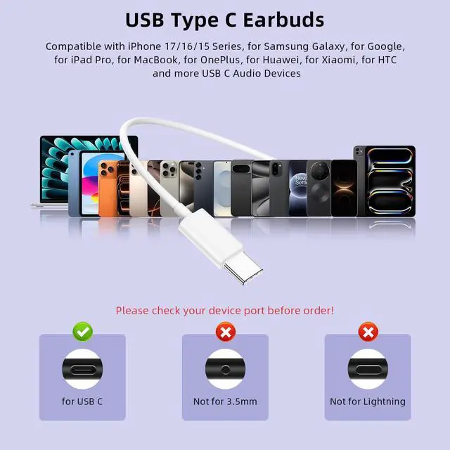 Alt view image 7 of 7 - USB C Open-Ear Headphones with Adjustable Earhook, Mic & Volume Control, Wired Earbuds HiFi Stereo Anti-Hurt Ear On-Ear Earphone for iPhone 17 16 15/Samsung S26 Kids School Chromebook Travel