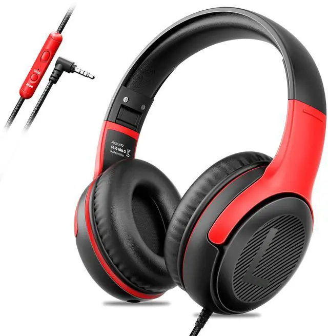 Main image of Kids Headphones for School Travel, 85/94dB Safe Volume Limit, 3.5mm Jack, HD Mic, Portable Wired Headphone with Shareport, Stereo Sound On-Ear Headphones for Toddler Kids Girls Boys BlackRed