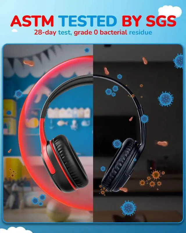 Alt view image 5 of 7 - Kids Headphones for School Travel, 85/94dB Safe Volume Limit, 3.5mm Jack, HD Mic, Portable Wired Headphone with Shareport, Stereo Sound On-Ear Headphones for Toddler Kids Girls Boys BlackRed