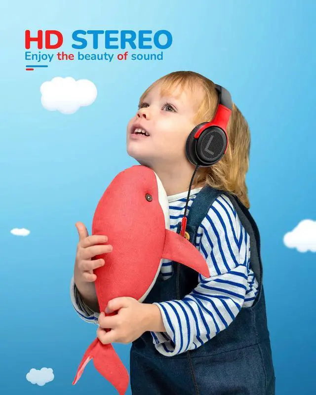 Alt view image 7 of 7 - Kids Headphones for School Travel, 85/94dB Safe Volume Limit, 3.5mm Jack, HD Mic, Portable Wired Headphone with Shareport, Stereo Sound On-Ear Headphones for Toddler Kids Girls Boys BlackRed