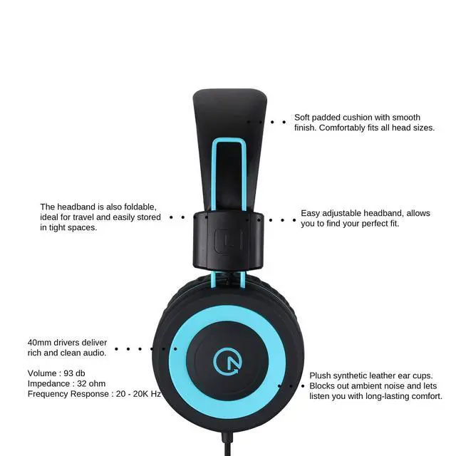 Alt view image 3 of 6 - Kids Headphones K11 Foldable Stereo Tangle-Free 5ft Long Cord 3.5mm Jack Plug in Wired On-Ear Headset for iPad/Amazon Kindle,Fire/Boys/Girls/School/Laptop/Travel/Plane/Tablet (Black)